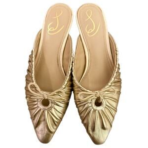 Sam Edelman Julia Pump Mule Size 7M Gold Metallic Leather Ruched Pointed Flat 6